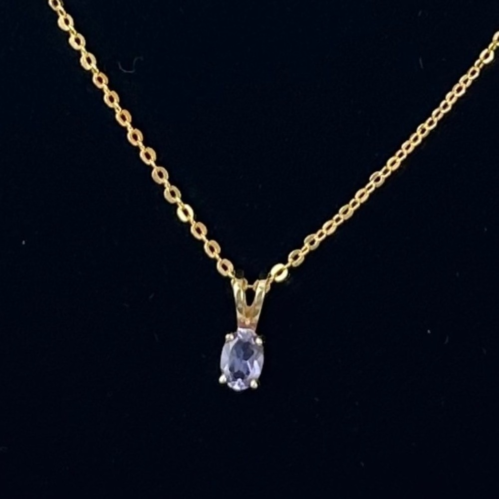 925 Sterling Silver Gold Vermeil Lavender Stone Solitaire Pendant Necklace 18"